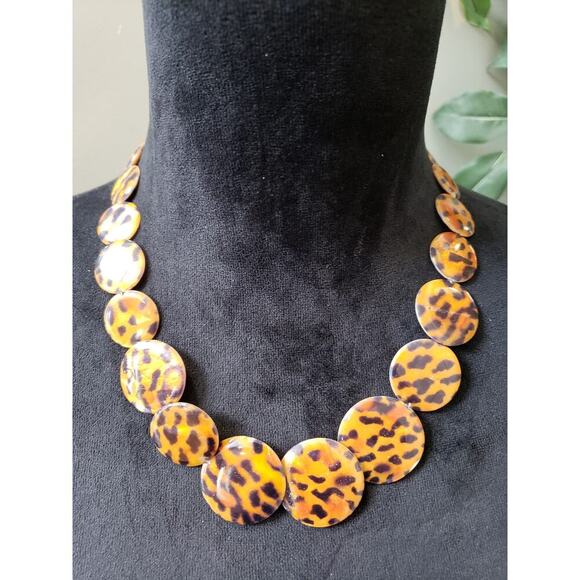 Women's Leopard Print Disc Necklace Adjustable Chain Lobster Clasp Statement - Picture 2 of 6